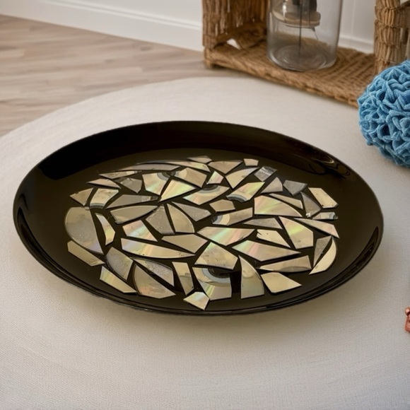 Black and Silver Mosaic Art Plate - Picture 3 of 5